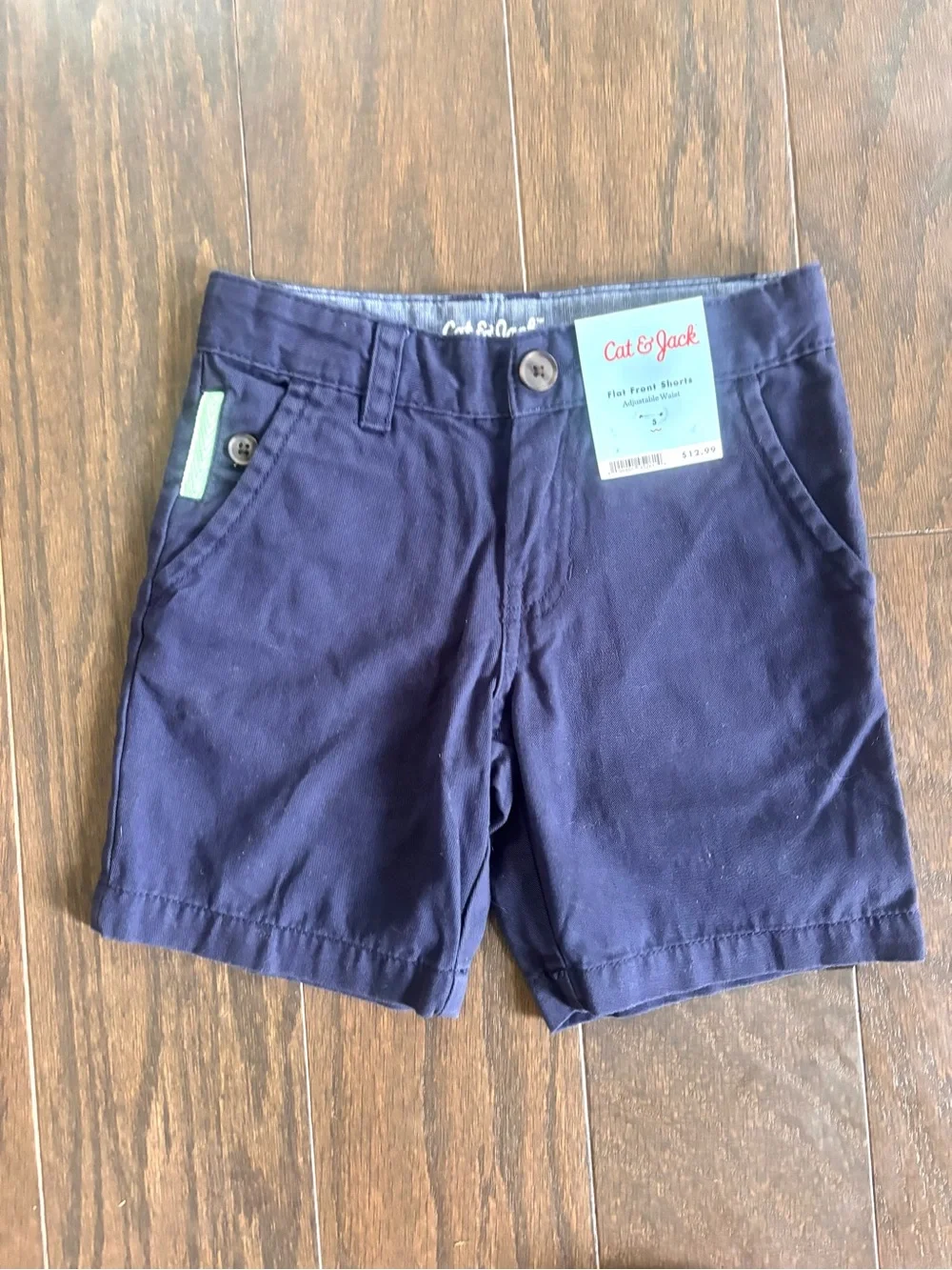 Cat & Jack Boys Navy Blue Flat Front Adjustable Waist Cotton Shorts- Sz 5- NWT